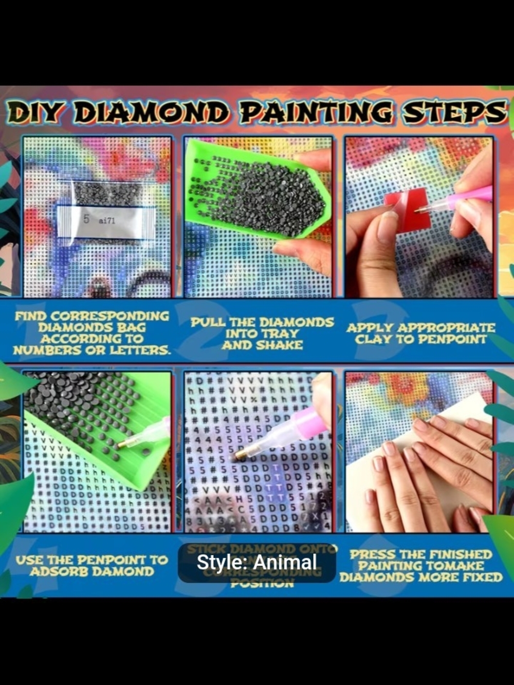 Diamond Painting Kit. Colorful Floral Cat - Picture 3 of 3